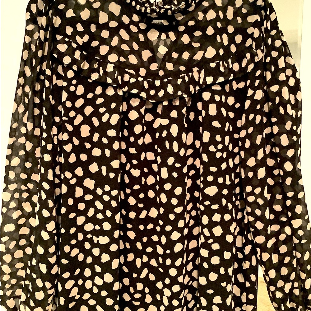 LOFT sheer puff sleeve dotted blouse